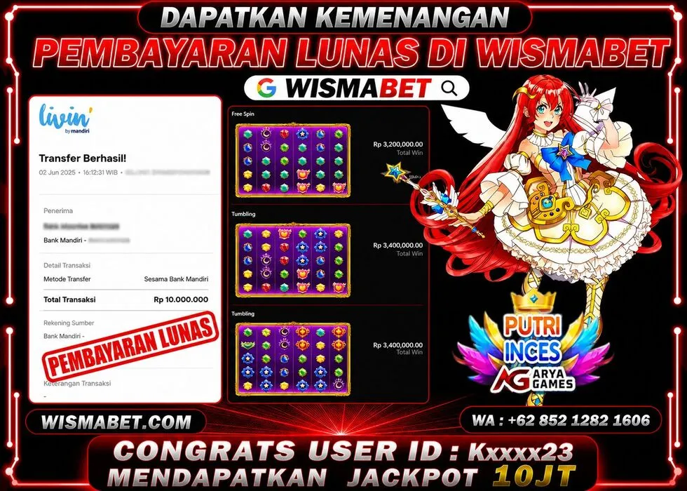 BUKTI KEMENANGAN Putri inces arya games Rp10,000,000,- LUNAS